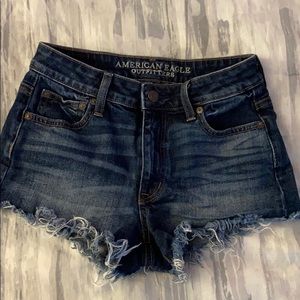 American Eagle dark wash shorts; size 0